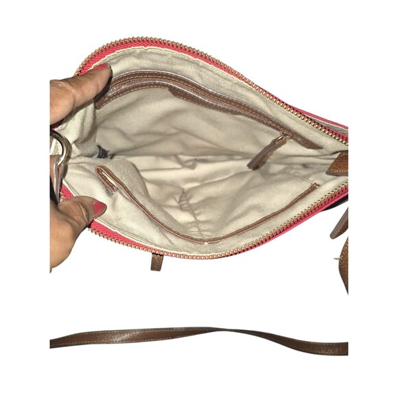 Nordstrom Crossbody Brick Red Nylon Tan Leather Vintage Bag Purse - Picture 3 of 7